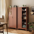 COFaR 71" Classic Pantry Cabinet in Brown, 5-Tier Storage with Adjustable Shelves, Wood-Tone Cupboard for Kitchen, Office & Living Room Organization