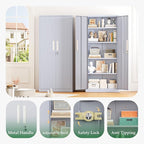 Crownland 63" Metal Storage Cabinet, Lockable Garage Storage Cabinets, High Office Cabinet with Adjustable Shelves for Garage, Home Office, Pantry, File(Cement Grey)