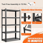 48" W Garage Storage Shelves 2500LBS Heavy Duty Garage Shelving 5 Tier Adjustable Shelving Unit Metal Storage Rack for Basement Warehouse Supermarket 23.6" D x 47.2" W x 72" H