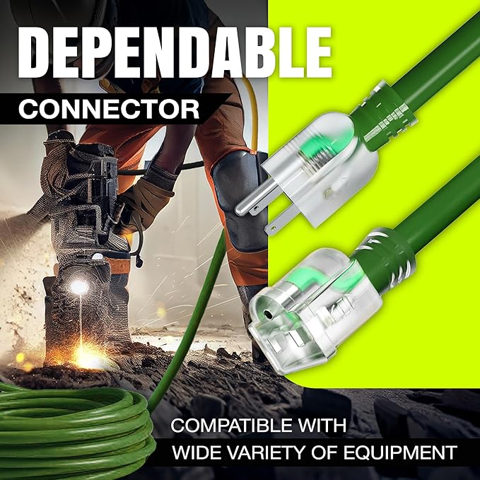 75ft Outdoor/Indoor Extension Cord 16/3 Gauge Heavy Duty 3 Prong SJTW, Waterproof, ETL Listed, Flexible Cold-Resistant Long Power Cord,10A 125V 1250W, Green by LifeSupplyUSA