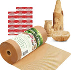 Honeycomb Packing Paper, 12" x 400' Honeycomb Cushioning Wrap Roll for Moving Shipping Packaging Gifts, Recyclable Honeycomb Paper Bubble Paper Wrapping with 20 Fragile Sticker Labels