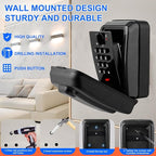 Key Lock Box, 12-Digit Code, Weatherproof Wall Mount, Large Capacity 5-8 Keys, Aluminum Alloy (Black, 3.58 * 2.24 * 5.28IN)