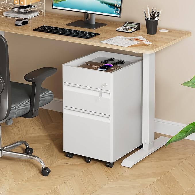 DEVAISE 2 Drawer File Cabinet, Metal Locking File Cabinet Under Desk, Rolling Filing Cabinet for Home Office Organizer Letters/Legal/A4, Easy Assembly, White