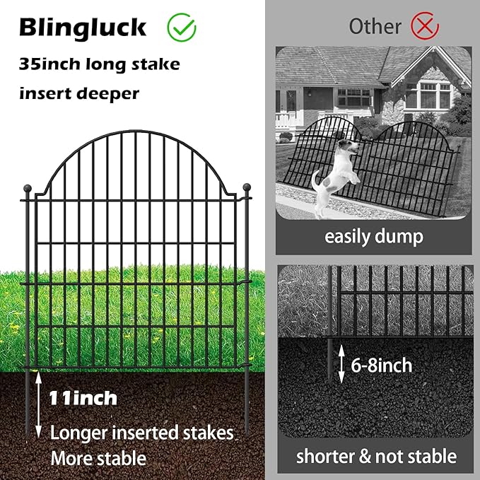 Decorative Metal Garden Fence with Gate Lock 10 Panels, 32in (H) x 23.6ft (L) No Dig Dog Fence Outdoor for Yard, Temporary Rustproof Metal Wire Rabbit Dog Garden Border Fencing for Patio
