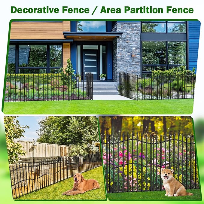 10 Panels No Dig Decorative Garden Fence - 32in H x 22.5ft L, Tall Heavy-Duty Square Tube Animal Barrier, Rustproof Metal Border Fencing for Yard, Outdoor Dog Playpen & Flower Beds