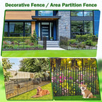 10 Panels No Dig Decorative Garden Fence - 32in H x 22.5ft L, Tall Heavy-Duty Square Tube Animal Barrier, Rustproof Metal Border Fencing for Yard, Outdoor Dog Playpen & Flower Beds