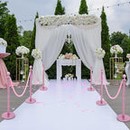 Ferraycle 4 Pcs Stainless Steel Stanchions Post Queue 38 Inch, 5 ft Velvet Carpet Ropes and Pole, Control Barriers for Wedding Birthday Party Decoration Sand Injection Hollow Base Set (Glitter Pink)