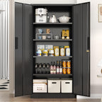 Superday Metal Garage Storage Cabinet with Lock, 71" H Lockable Storage Cabinets with Doors and 4 Adjustable Shelves, Locking Cabinet for Office, Home, Garage, Gym, School (Black)