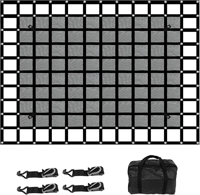 Heavy Duty Truck Cargo Net with Mesh, 6.75 ft x 8 ft 1500LBS Capicity Stretchable Truck Bed Cargo Net with Straps & Cam Buckles & J-Hooks for Pickup (81" x 96")