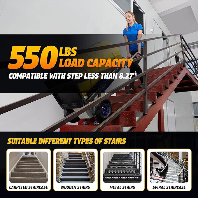 Electric Stair Climbing Hand Trucks Dolly Cart, 550lbs Heavy Duty Stair Climber for Moving, Powered Stair Climbing Hand Truck with Pneumatic Wheels and Telescoping Handle(ZW47250)