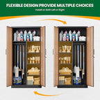 Broom Closet Storage Cabinet with Lock, Metal Garage Storage Cabinet with Doors and Shelves, Steel Wardrobe Cabinet with Hanging Rod, Utility Cabinets Closet for Kitchen, Office, Shop, Warehouse