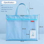 Pendancy Mesh Zipper Pouch 11x13.7 in, 2 pcs Large Double Pocket Waterproof File Bag with Handle, A4 Size Foldable Document Storage for Puzzle Project/Cross Stitch/Travel/Office（Blue Green）