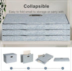 Large 17" 36 Quart Collapsible Stackable Storage Bins with Lids, 3 Packs Blue-Grey Linen Fabric Closet Boxes with Lids, Storage Cube Baskets Container Organizers for Bedroom (17x12x11)