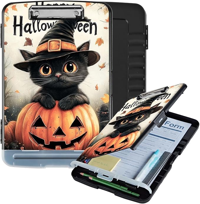 Clipboard with Storage Box & Pen Holder,Heavy Duty Clip Boards 8.5x11 for Nursing,High Capacity,School & Office Supplies,Pumpkins Halloween