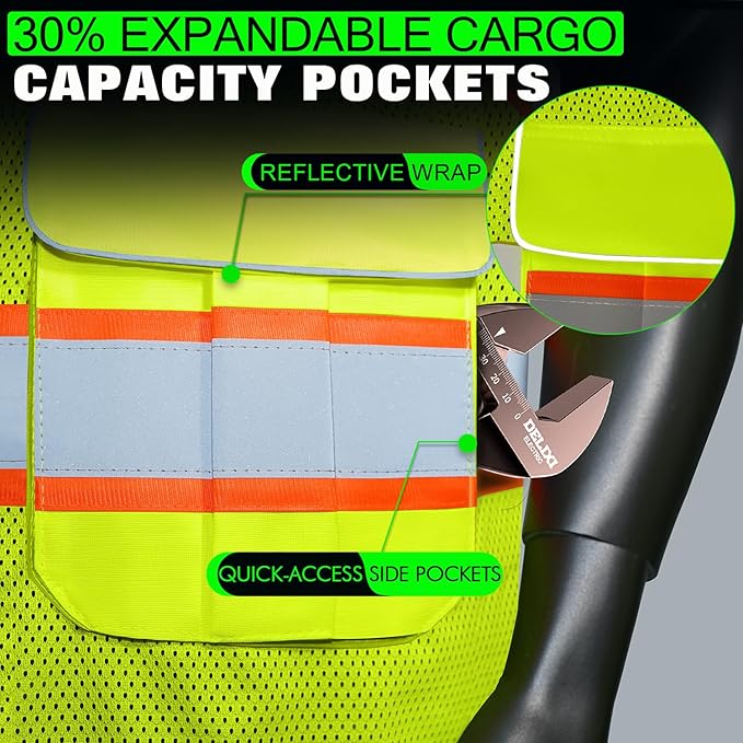BeautyWill Custom Logo 10 Pockets Safety Vest Class2 ANSI Certified High Visibility Reflective Vest