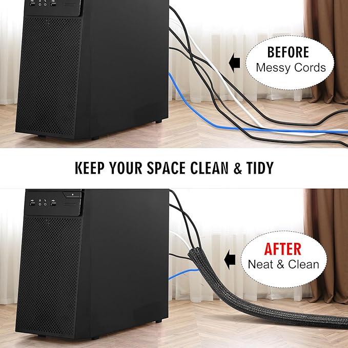 25ft - 1 inch Cable Protector Sleeve Split Wire Loom Tubing for Power, Audio, USB, Cord Management for TV, Computer, Protection from Pets Chewing, Black