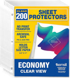 Samsill 200 Pack Sheet Protectors, 8.5x11 Inch Page Protectors for 3 Ring Binder, Standard Weight, Clear Protector, Letter Size, Top Loading, Acid Free