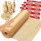 Honeycomb Packing Paper Wrap 15''x328', Substitute Alternative for Bubble Cushioning Wrap for Moving Shipping Packaging, Recyclable Moving Supplies with 48 Fragile Sticker Labels