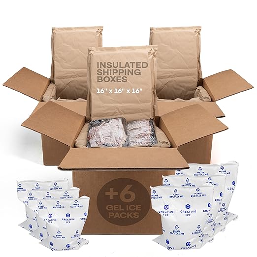 Insulated Thermal Shipping Boxes 16"x16"x16" with 2 Gel Ice Packs, Pack of 3 - USA-Made Cold Food Shipping Box with Absorb Condensation Thermal-Paper Liner - Frozen Food Shipping Kit by IDL Packaging