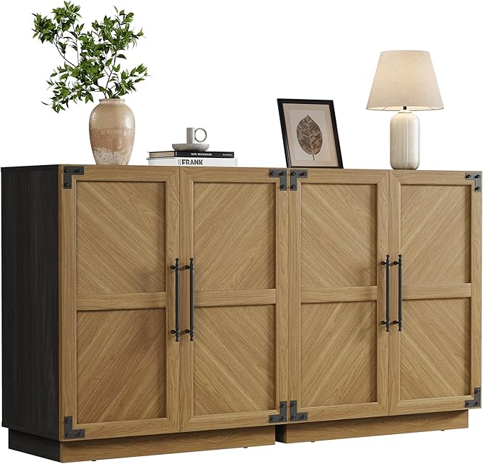 SICOTAS Sideboard Buffet Cabinet with Storage - Modern Farmhouse Credenza with Doors and Adjustable Shelves Fluted Kitchen Buffet Storage Cabinet Coffee Bar Cabinets