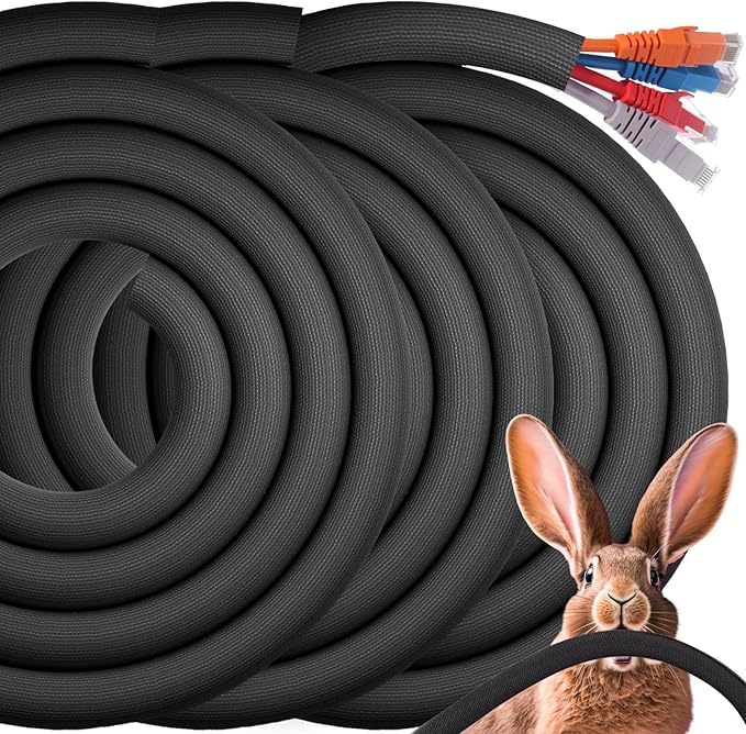 Poen 3 Pack 30ft Cord Protectors from Pets No Chew, 1/2 Inch Ultra Durable Cord Covers for Pets, Durable Electrical Cable Management Sleeve for Rabbits, Dogs, Cats and Other Animals(Black)