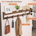 29'' Coat Rack Wall Mount with Shelf, Coat Hanger Wall Mount with Key Hooks and Mail Holder, Wood Entryway Floating Shelf with Hooks and Storage, Hat Rack for Wall Key Holder Mail Organizer