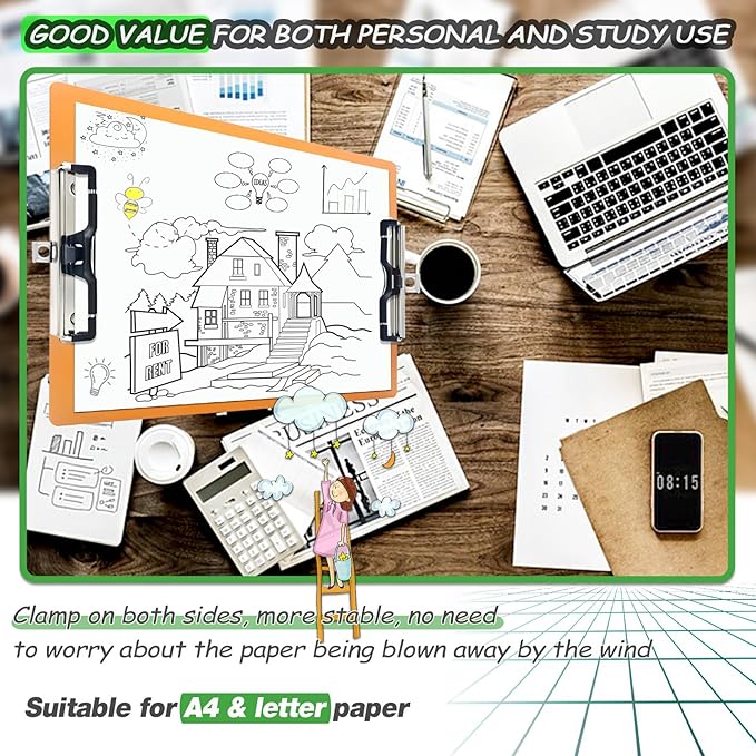 Aluminum Metal Clipboard Sturdy Stainless Hangable with Pen Holder Double Clip Board Size Letter A4 9" x 12.6" for School Office Business Medical Professionals Workshop Factory