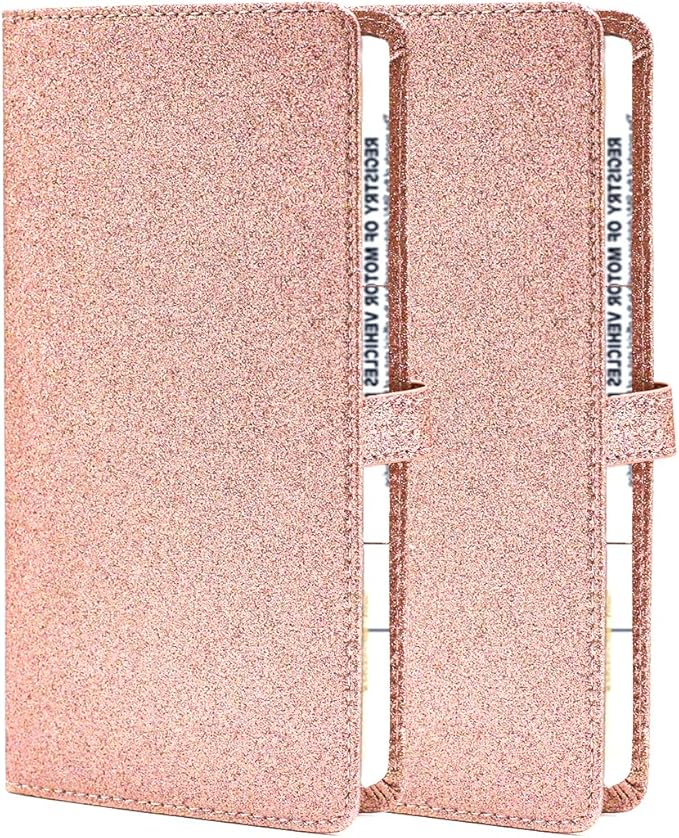 2 Ppack Leather Car Registration and Insurance Card Holder, Car Document Holder for Cards License with Magnetic Shut(Glitter Pink-Ear