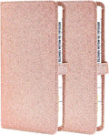 2 Ppack Leather Car Registration and Insurance Card Holder, Car Document Holder for Cards License with Magnetic Shut(Glitter Pink-Ear