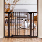 Mom's Choice Award Winner-BABELIO 26-40" Metal Baby Gate with Black Wood Pattern, PressGuard C5 Easy Install Pressure Mounted Dog Gate for Stairs and Doorways, with Wall Protectors and Extension Kits