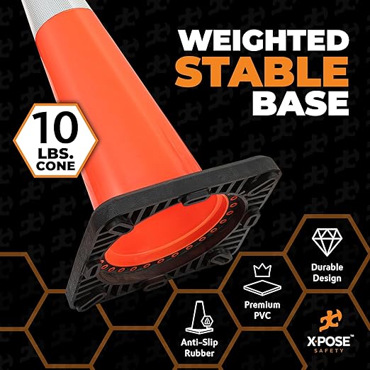 Xpose Safety 36 Inch Orange Slim Line Traffic Cones 6" & 4" Collar - Bulk Full Pallet 252 Pack - Multipurpose PVC Plastic Safety Cone for Parking, Soccer, Caution & Construction - DOT Approved