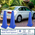 BESEA 6 Pack 28" Bright Blue Traffic Safety Cones with Weighted Base, High-Visibility Parking Cones for Driveways, Business Parking Lots, Garages, Indoor/Outdoor Use