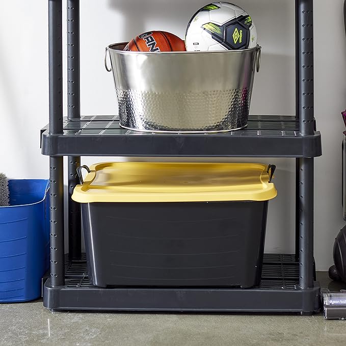 Life Story 12 Pack Heavy Duty Stackable Storage Bin, 55 Quart Home Organizer, Versatile Lightweight Locking Bins with Carrying Handles, Black/Yellow