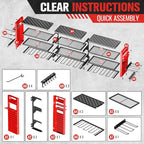 49.8" W Large Power Tool Organizer Wall Mount, Heavy Duty Tool Organizer with 14 cordless Drill Holder, 4 Layers Garage Organization and Storage Rack, Tool Rack for Garage Workshop, Red