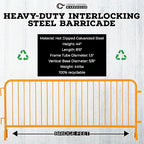 Angry Bull Barricades Metal Interlocking Steel Barricade (8.5 Ft. Heavy Duty, Bridge Feet, Orange Powder Coated, Set of 10)