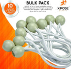 Xpose Safety Bungee Ball Cords 6" 10 Pack Heavy Duty White Stretch Rope with Ball Ties for Canopies, Tarps, Walls, Cable Organization