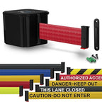WM412 Retractable Belt Wall Mounted Smooth Black Crowd Control Barrier and Receiving End, 15' Red Belt