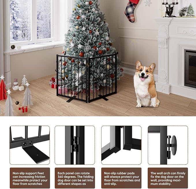 2 Panels Full Metal Freestanding Dog Gates, 40” W x 24” H Folding Pet Gate Fence with Support Feet for Indoor,Stairs, Hallways and Doorways(Black)
