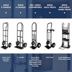 Olympia Tools 800 Lb Sack Hand Truck with Folding Nose, D Handle and 10" Pneumatic Wheels for Home and Office Use