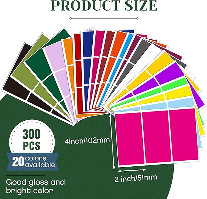 Marspark 300 Pieces Colored Labels Stickers 2" x 4" Large Color Coded Labels Stickers Moving Packing Label for Boxes in 20 Assorted Colors Name Tags for Boxes Storage Bins