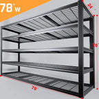 78" W Storage Shelves Heavy Duty Garage Shelving 5 Tier Metal Shelving Unit, Adjustable Shelves, 4000LBS Steel Industrial Shelving for Basement Warehouse Commercial, 78" W*24" D*78”H, Black