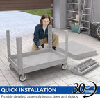 550LBS Utility Cart, Flat Top 46x25 Inch Utility Cart with Wheels,Heavy Duty Service Cart-Lipped Shelves,Ergonomic Storage Handle and Swivel Wheels for Warehouse, Garage, Cleaning,Gray