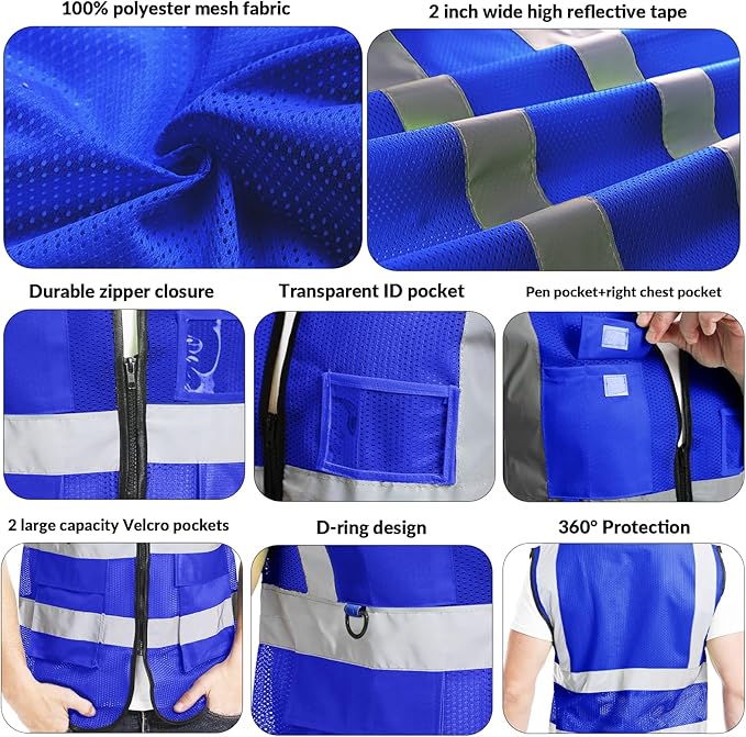BeautyWill Custom Safety Vest Logo Class 2 High Visibility Reflevtive Vest Outdoor Protective Workwear