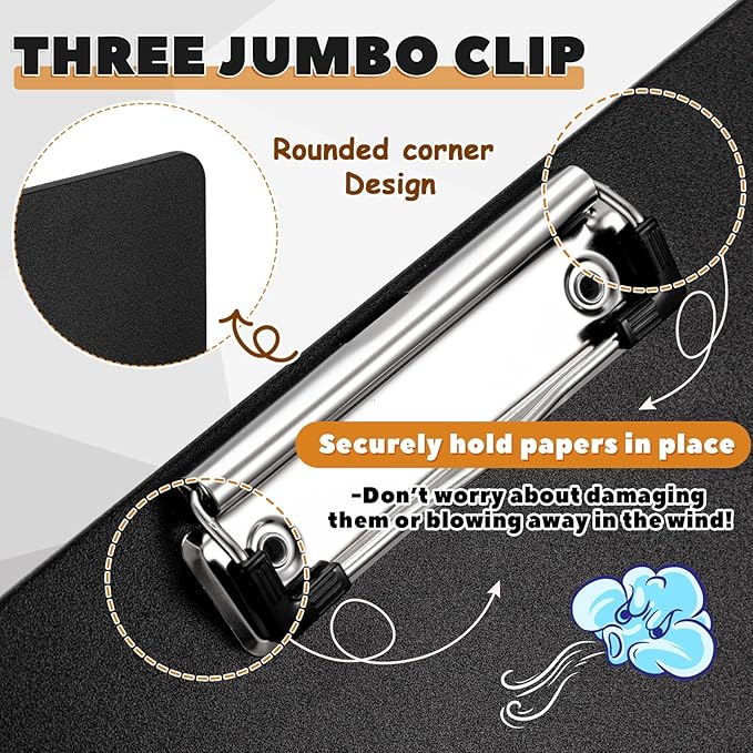 Tenceur 4 Pcs Extra Large 11x17 Clipboard - Horizontal Three Clip Plastic Clipboard for School, Office, Home & Teachers