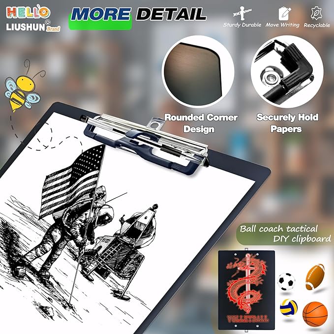Aluminum Metal Clipboard Sturdy Stainless Hangable with Pen Holder Double Clip Board Size Letter A4 9" x 12.6" for School Office Business Medical Professionals Workshop Factory