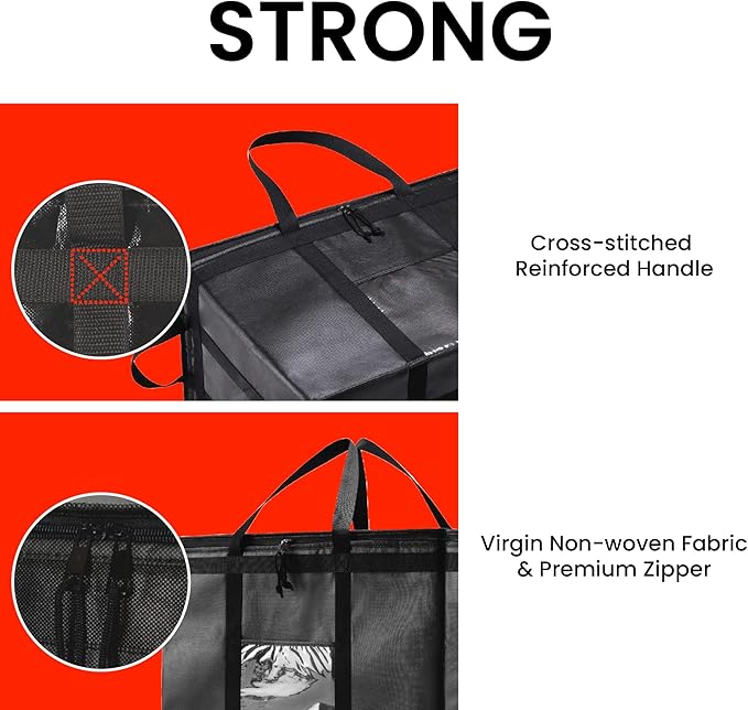 Insulated Cooler Bag and Food Warmer (3XL, 2 Pack) for Delivery & Grocery Shopping with Zippered Top, Black