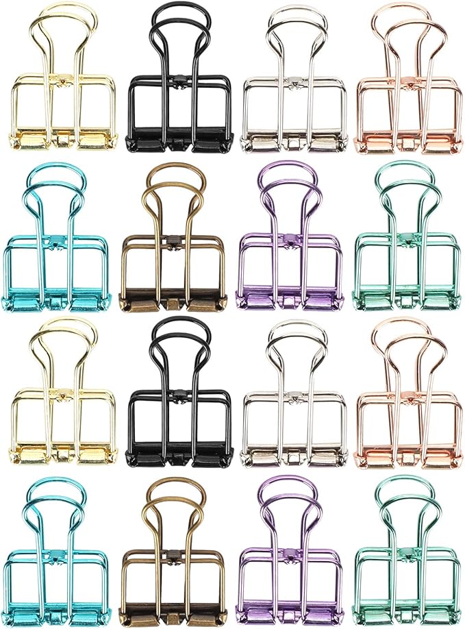 16 Pcs Hollow Binder Clips - 8 Colors Skeleton Design Paper Clamps for Office School Home Use, Organize Documents Files Notes(S,0.8x1.1 Inch)