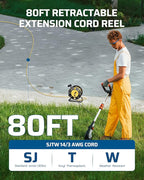 DEWENWILS Retractable Extension Cord Reel, 80FT Heavy Duty Open Cord Reel for Indoor Outdoor, 14/3 AWG SJTW, 4 Grounded Outlets, 13 Amp Circuit Breaker,Handle Rewind, Metal Stand, ETL Listed