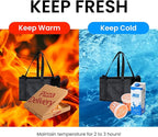 NZ home Insulated Cooler Bag and Food Warmer (Large, 2 pack) for Food Delivery & Grocery Shopping with Zippered Top, Black