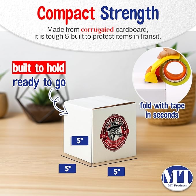 MT Products Custom Printed White Cardboard Shipping Boxes 5" x 5" x 5" - Personalized Mailing Boxes and for Gifting